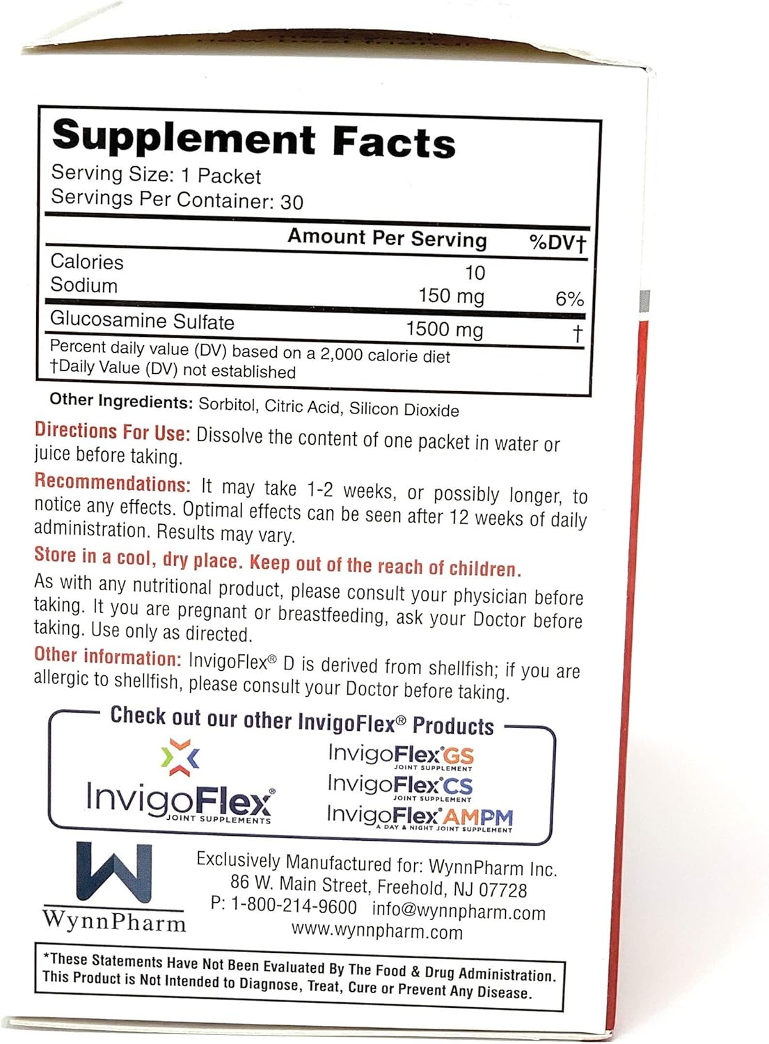 INVIGOFLEX® D - 1500mg Glucosamine Sulfate Powder - Joint Supplement for Knee, Hand, Back, Hip Support - 30 Packets