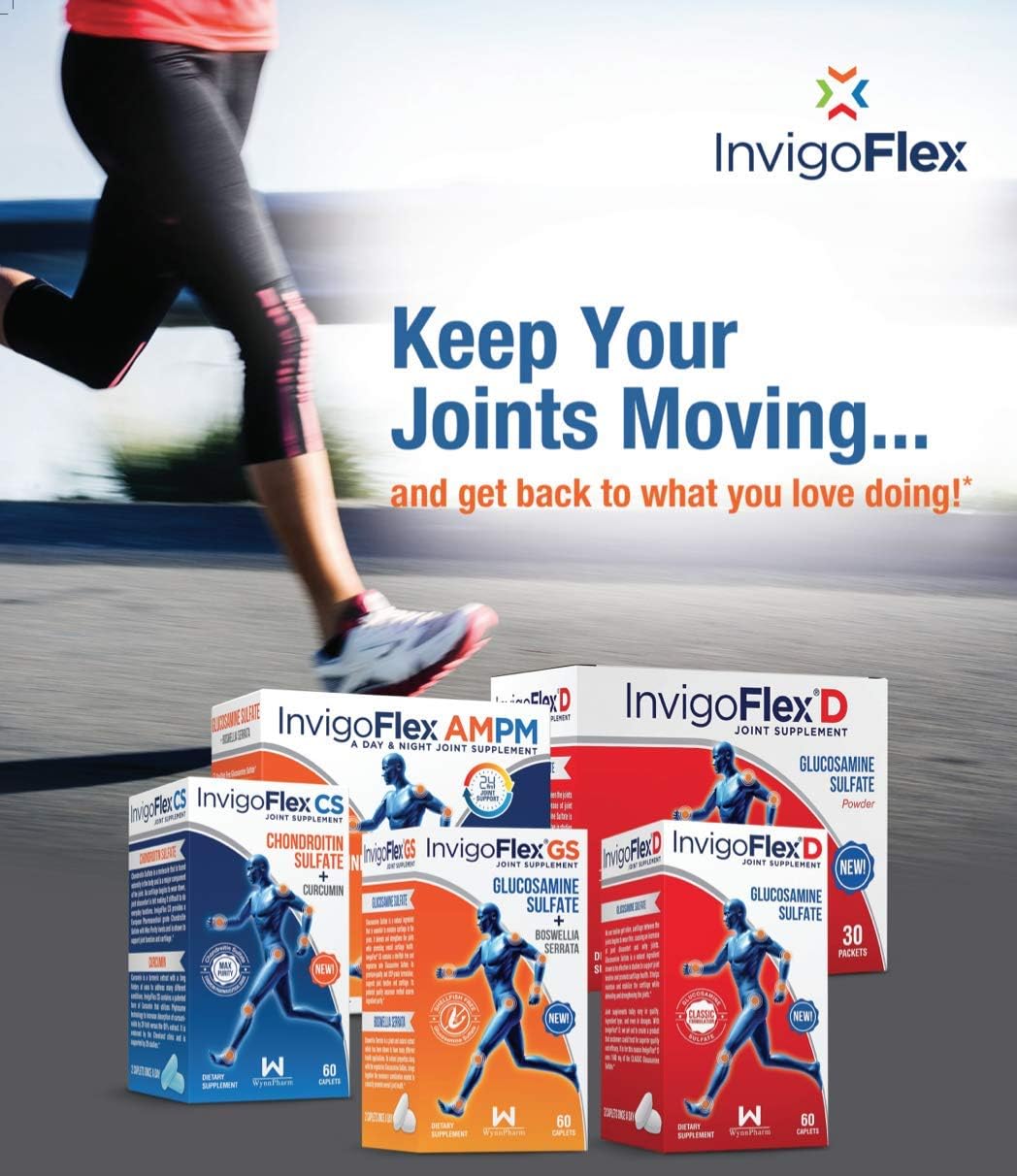 INVIGOFLEX® D - 1500mg Glucosamine Sulfate Powder - Joint Supplement for Knee, Hand, Back, Hip Support - 30 Packets