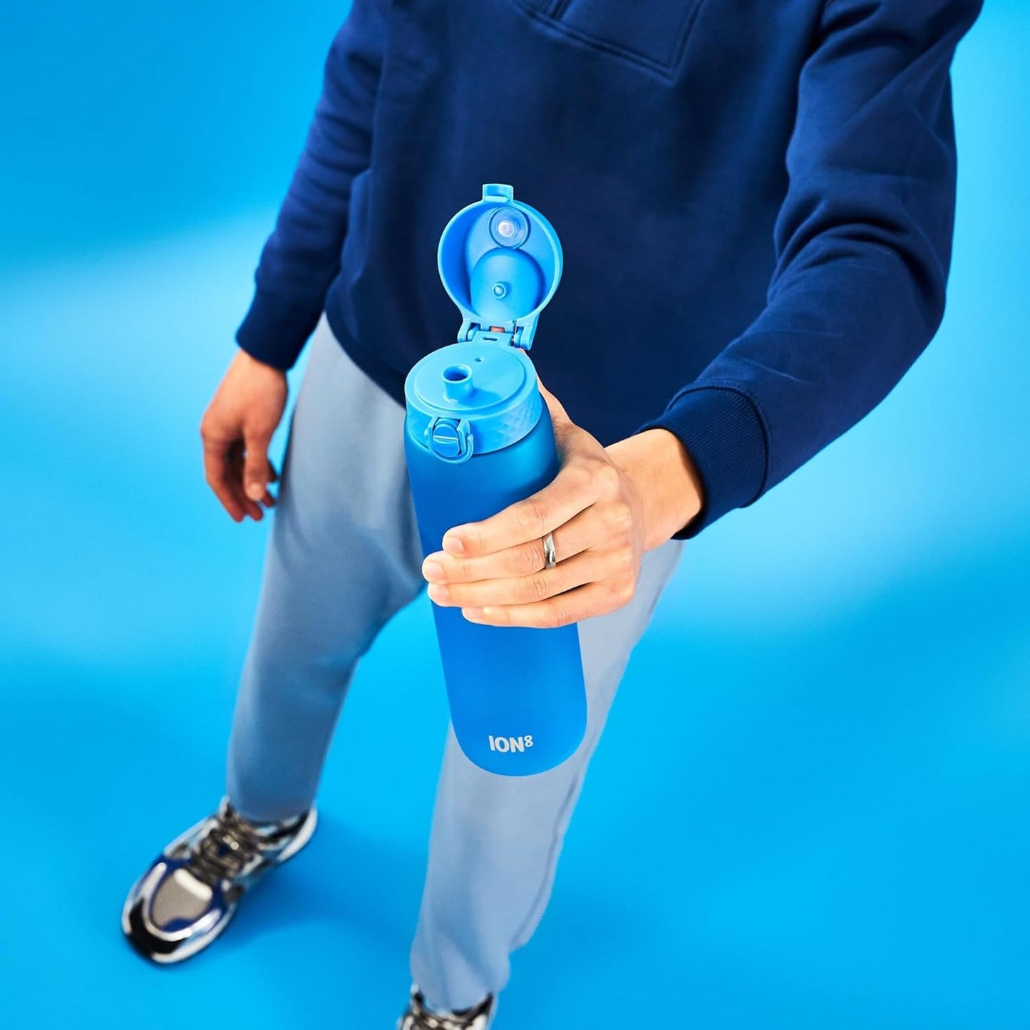 Ion8 1L Water Bottle: Leak Proof, Flip Lid, Carry Handle, Rapid Flow, BPA Free, Dishwasher Safe, Soft Grip - Sports & Gym Friendly, Eco-Friendly Recyclon