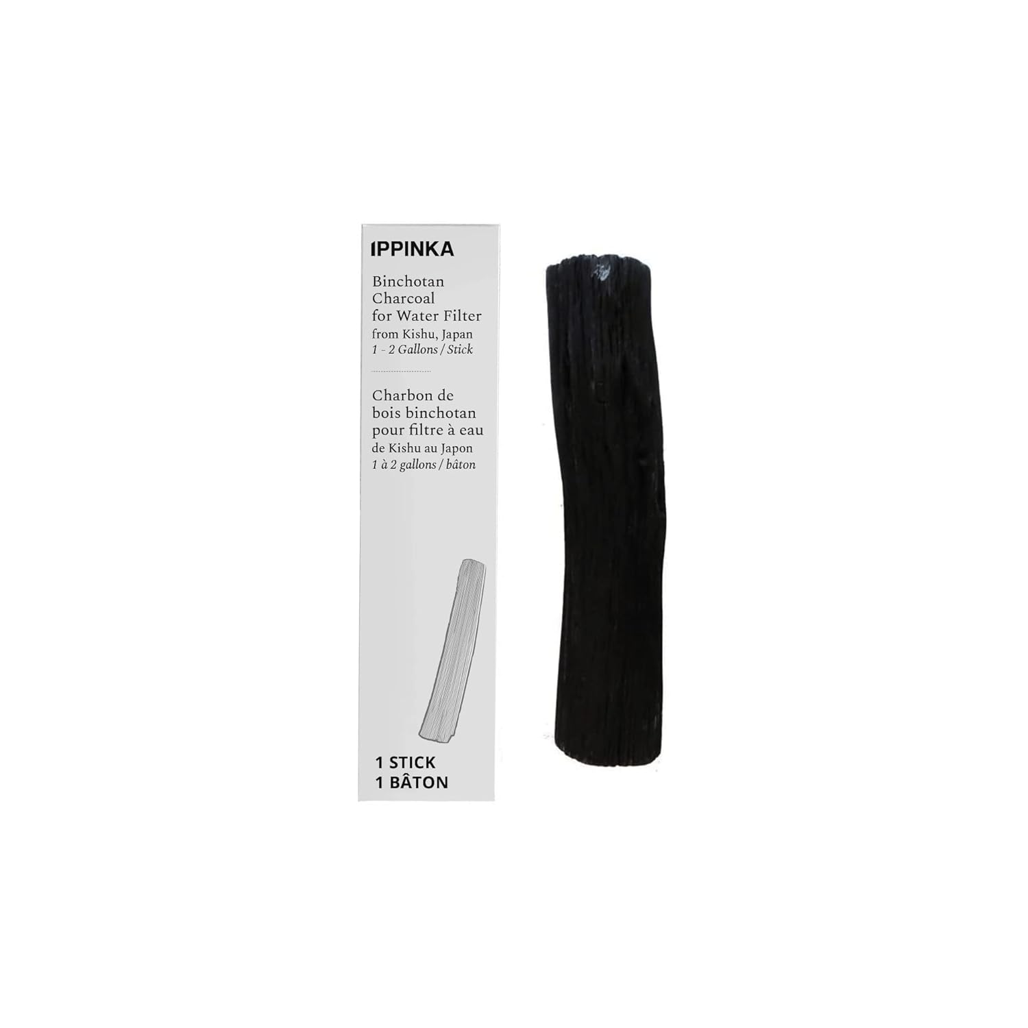 IPPINKA Large Binchotan Charcoal Stick from Kishu, Japan - Water Purifying Stick Filters 1-2 Gallons for Great-Tasting Water