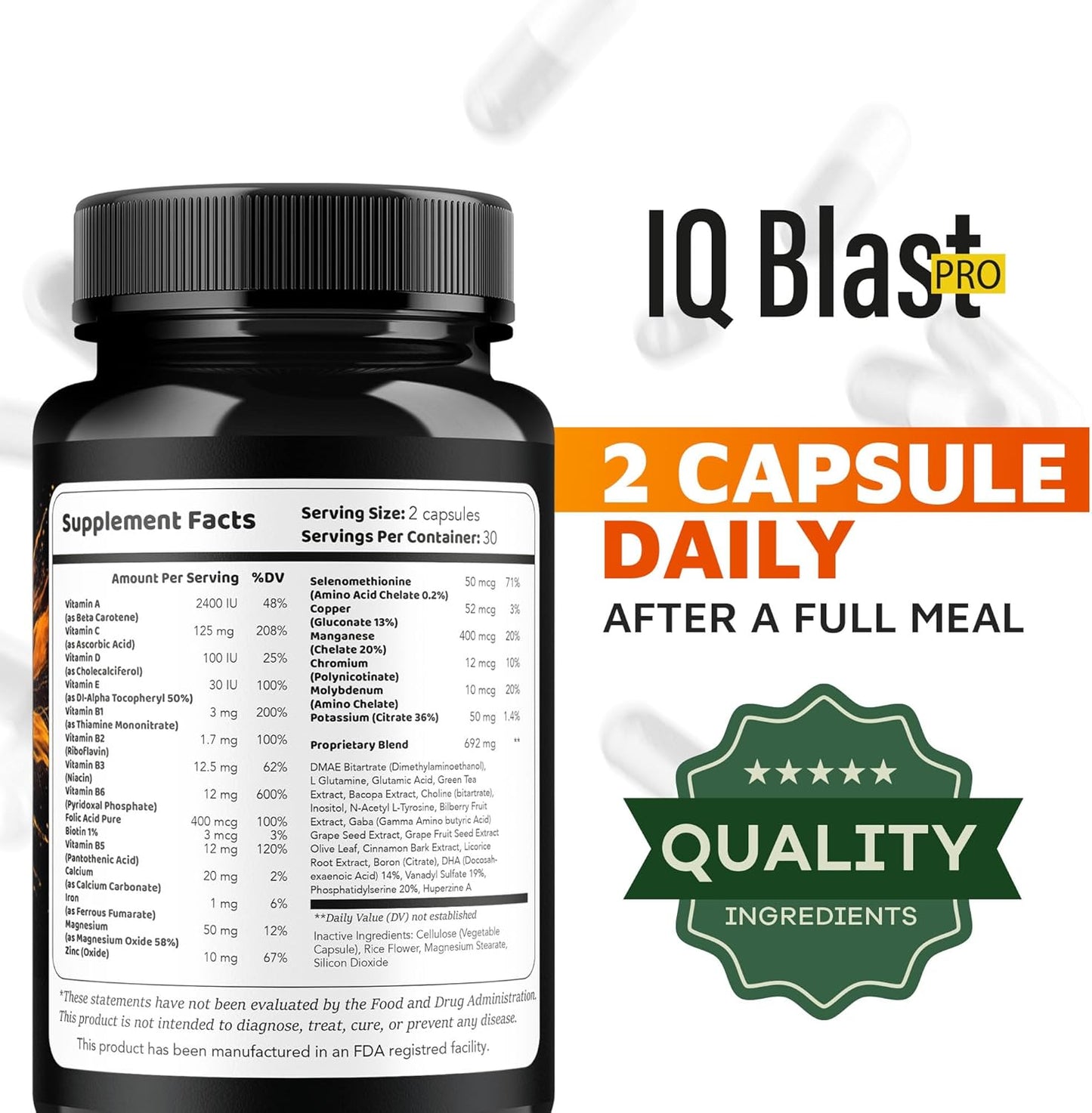 IQ Blast Pro Supplement (2 Pack) - Advanced Formula Capsules for 2 Months Support