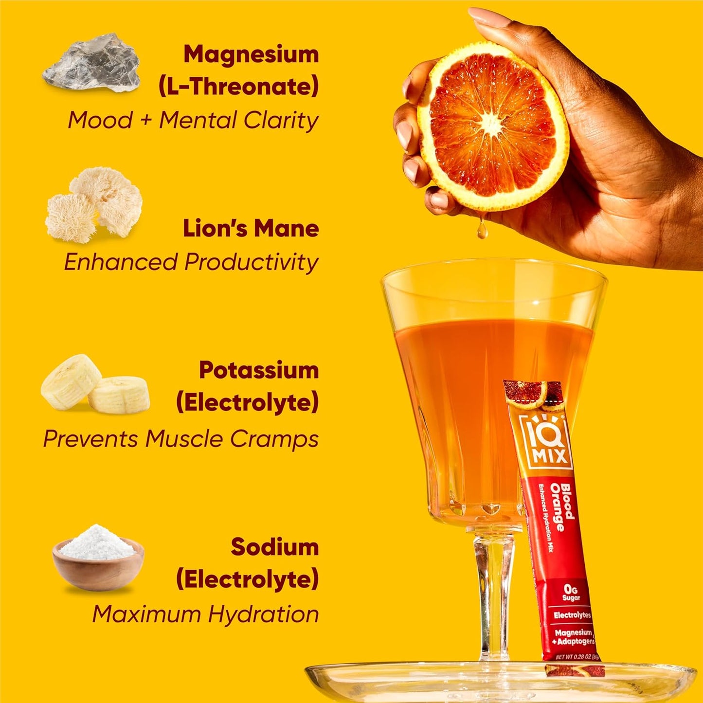 IQBAR IQMIX Electrolyte Powder Packets - Sugar Free Hydration Supplement with Keto Electrolytes, Lions Mane, Magnesium L-Threonate, and Potassium Citrate - Blood Orange Flavor (40 Count)
