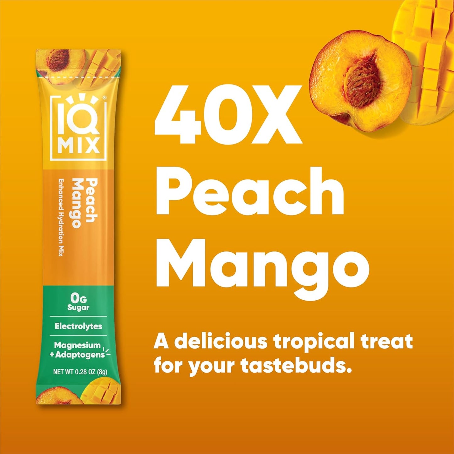 IQBAR IQMIX Peach Mango Electrolyte Powder Packets - Keto Hydration Drink Mix with Lions Mane, Magnesium, and Potassium (40 Count)