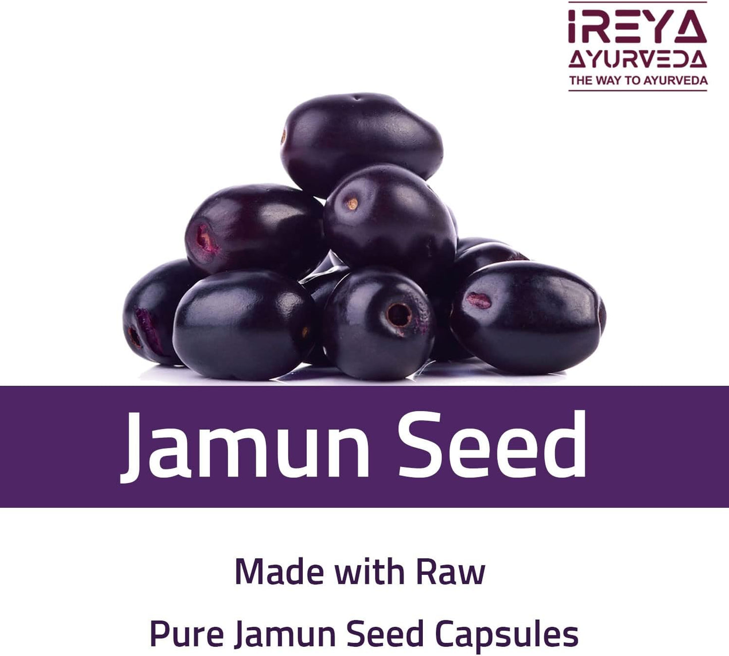 Ireya Ayurveda Jamun Seed Capsules 1000mg - 90 Capsules, 45 Days Supply - Indian BlackBerry Eugenia Jambolana Herbal Supplement