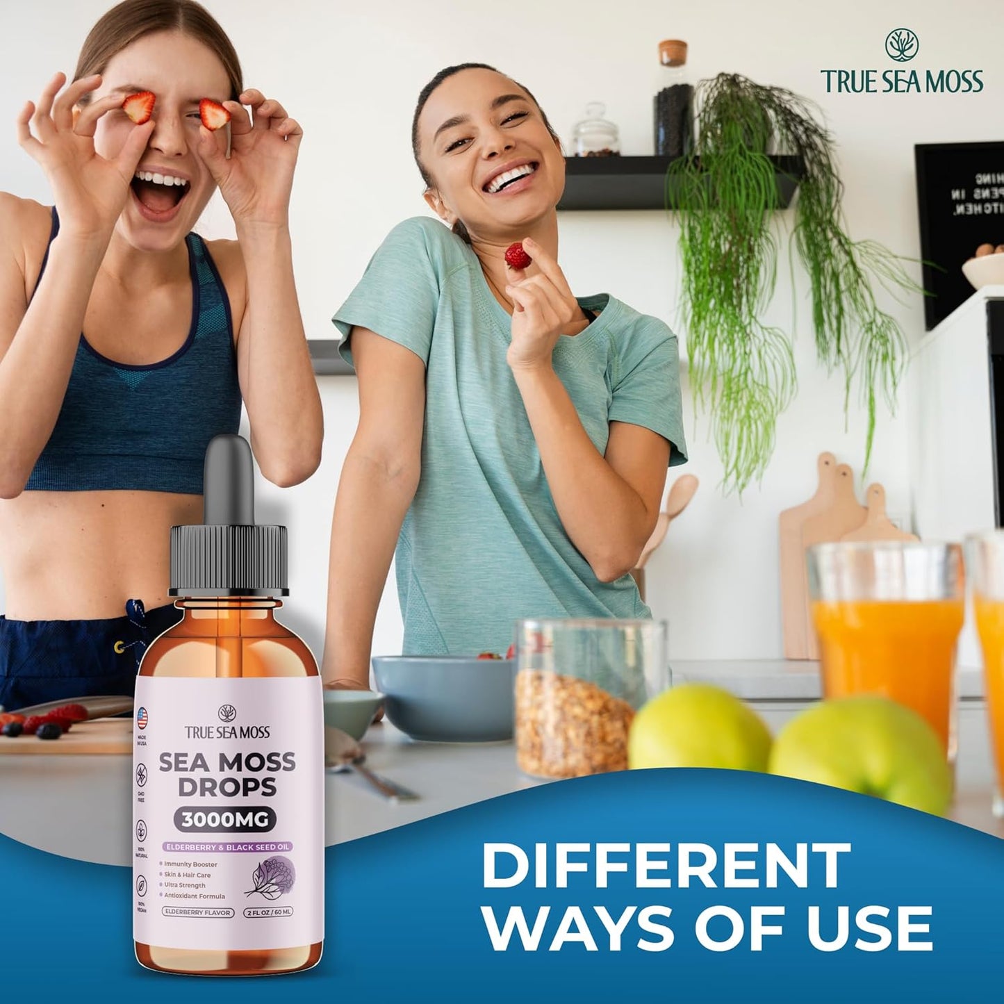 Irish Sea Moss Drops with Elderberry, Burdock Root, Black Cumin - Digestive, Immune, Skin & Hair Health - Energy Boost - BlackBerry Flavor - 2 Fl Oz