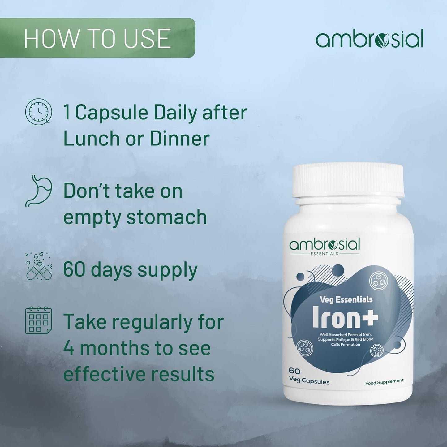 Iron+ 25mg Capsules - 60 Count Pack for Enhanced Wellness