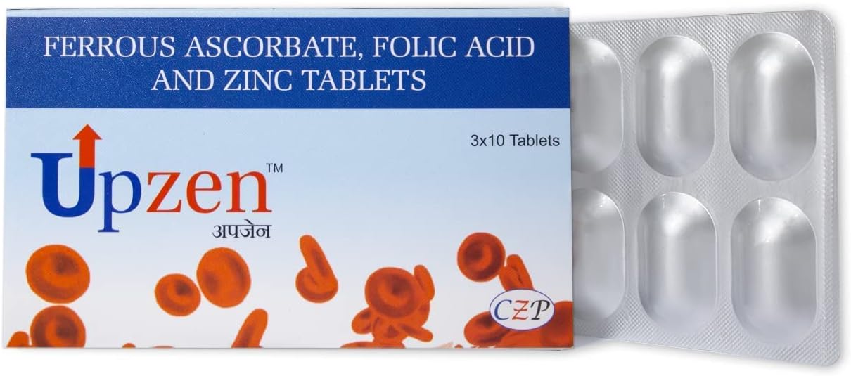 Iron and Folic Acid Supplement with Zinc for Energy and Immunity - 30 Tablets for Men and Women