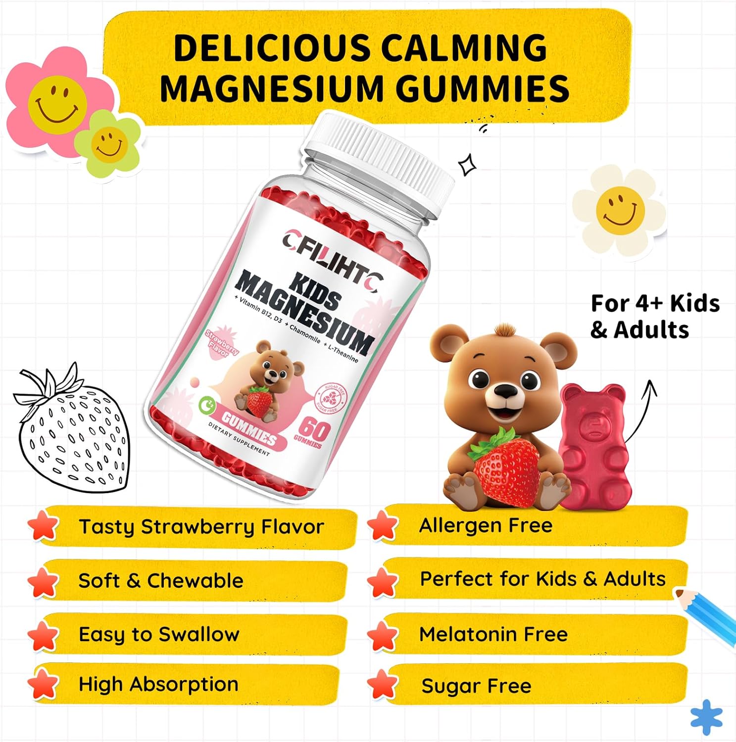 Iron and Magnesium Gummies for Women and Kids - CFILIHTC Supplement for Overall Health and Wellness