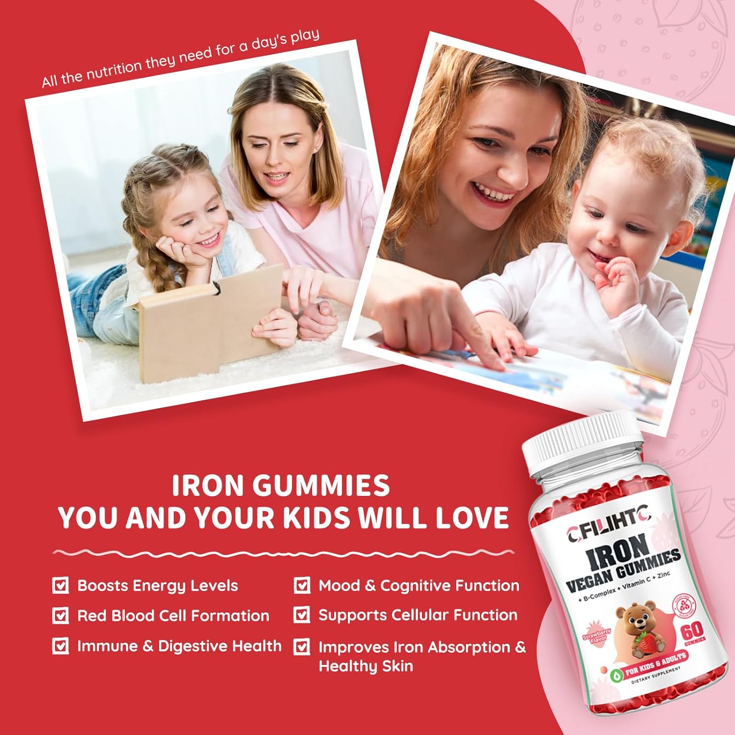 Iron and Magnesium Gummies for Women and Kids - CFILIHTC Supplement for Overall Health and Wellness