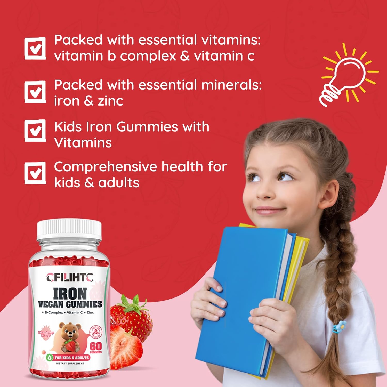 Iron and Magnesium Gummies for Women and Kids - CFILIHTC Supplement for Overall Health and Wellness