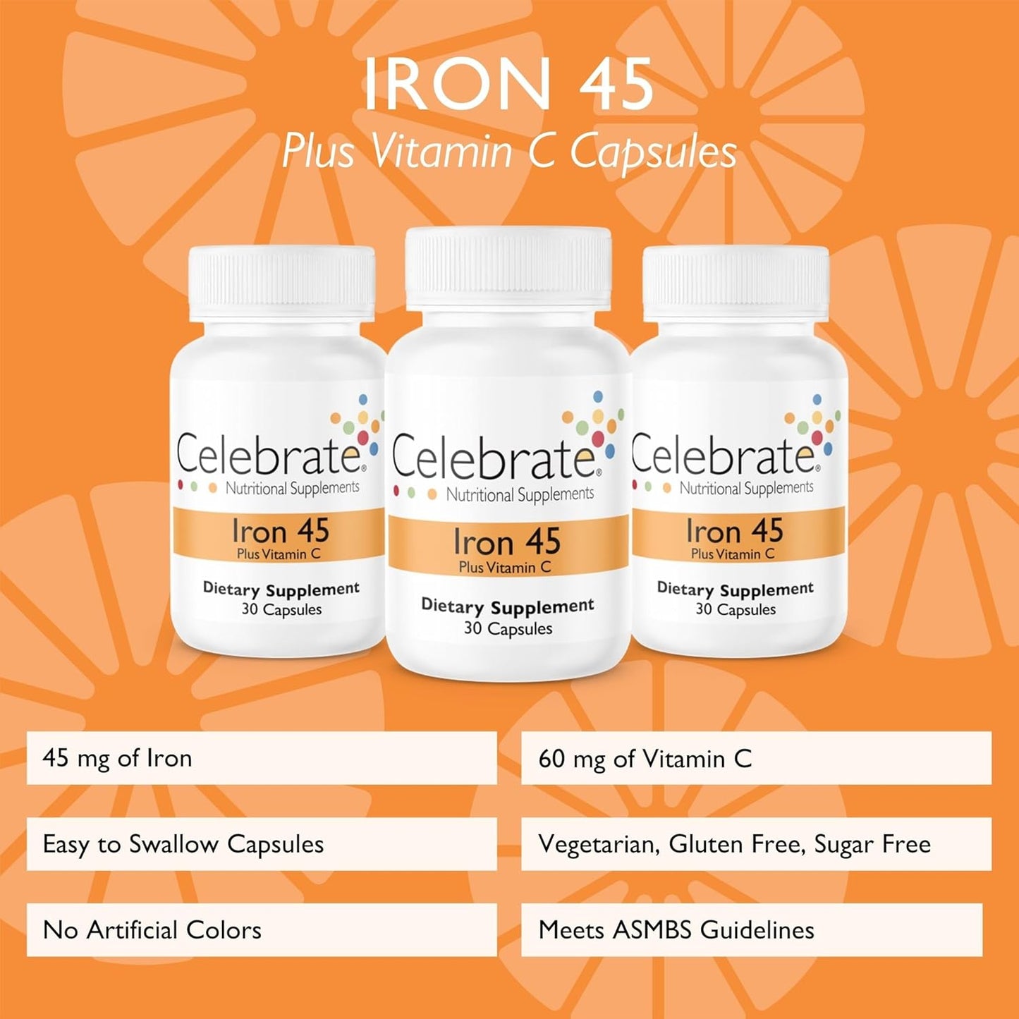 Iron and Vitamin C Supplement for Bariatric Surgery Patients - 90 Capsules, 45mg Iron, 60mg Vitamin C, Vertical Sleeve & Gastric Bypass Support