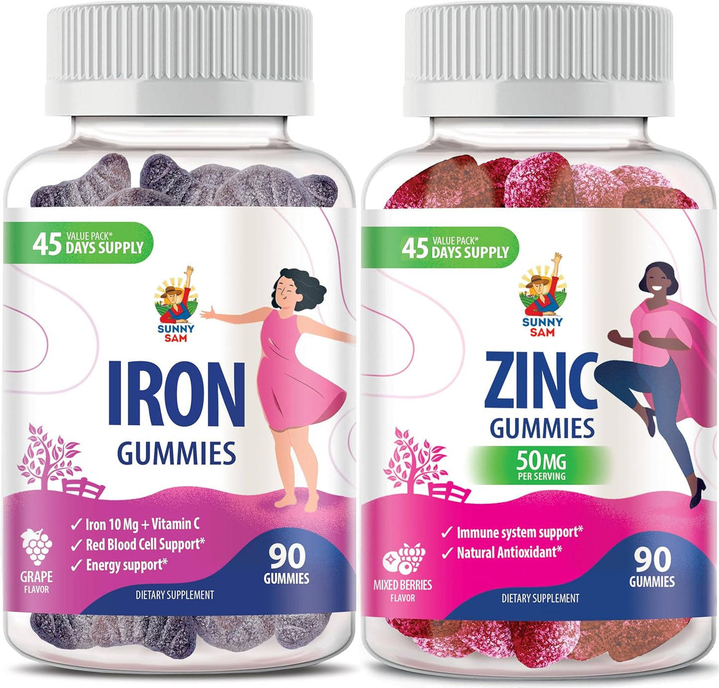 Iron and Zinc Gummies for Adults - Chewable Fruit Gummy with Vitamin C for Immune Support and Red Blood Cell Production