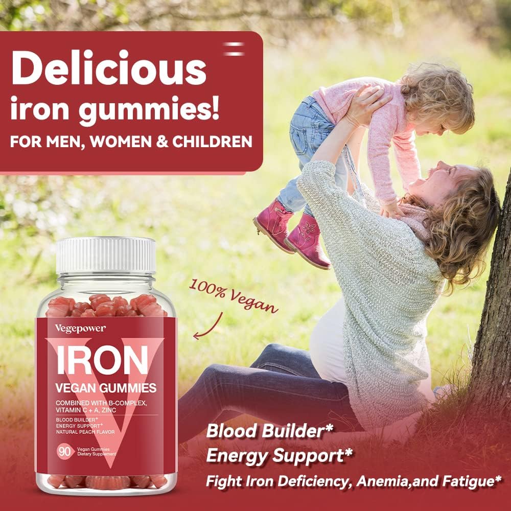 Iron Bisglycinate 30MG & VEGEPOWER Vegan Iron Gummies | Blood Builder Support for Adults & Kids - 180 Count