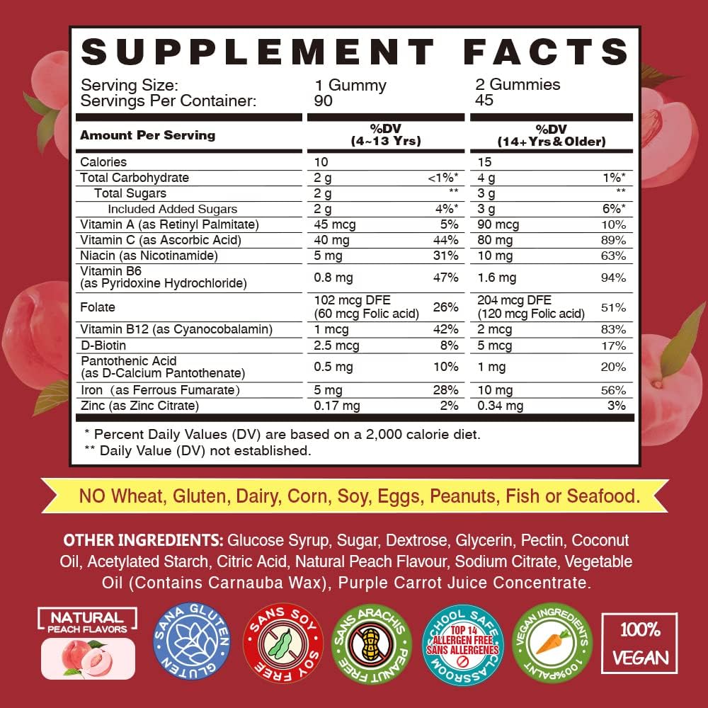 Iron Bisglycinate 30MG & VEGEPOWER Vegan Iron Gummies | Blood Builder Support for Adults & Kids - 180 Count