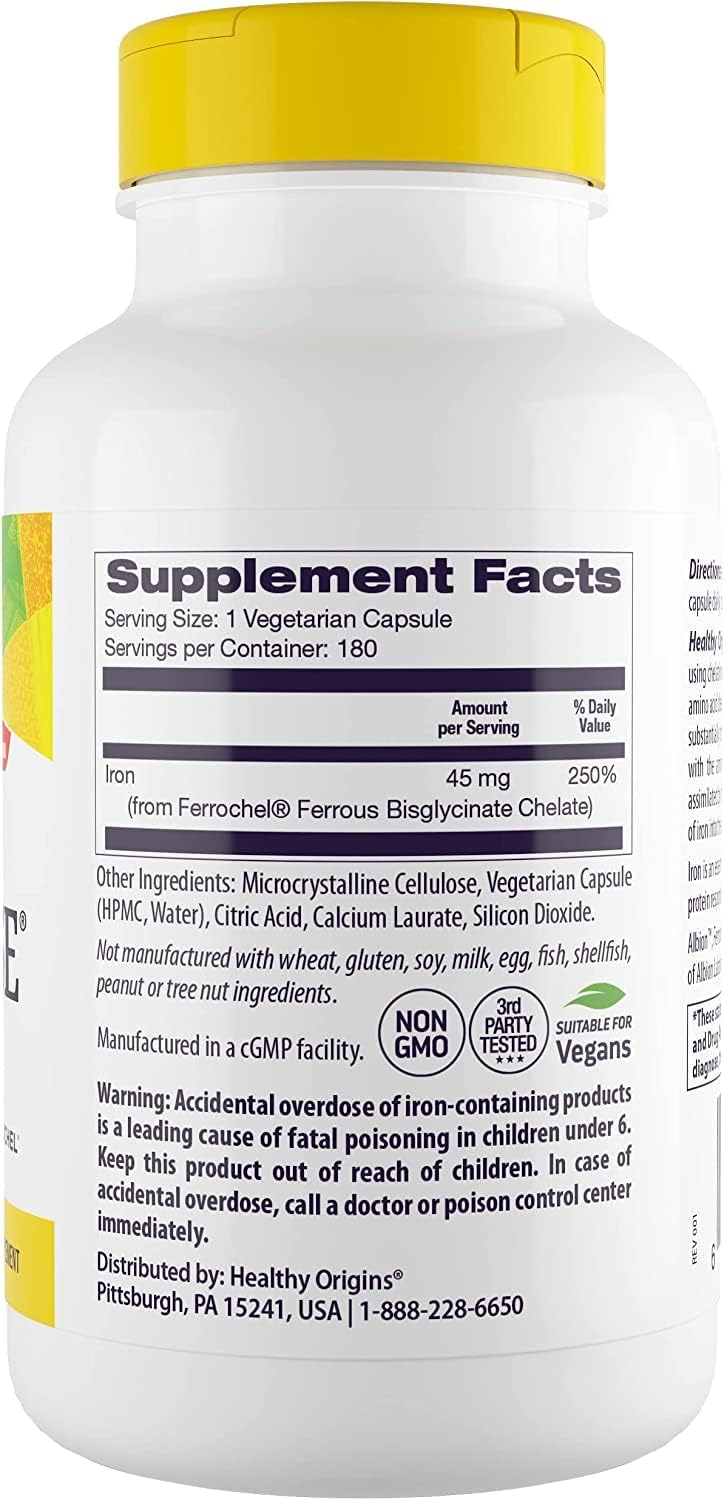 Iron Ease with Ferrochel 45mg - Gentle Iron Supplements for Men & Women - Vegan, Non-GMO, Gluten-Free - 180 Capsules - BoostGo Australia