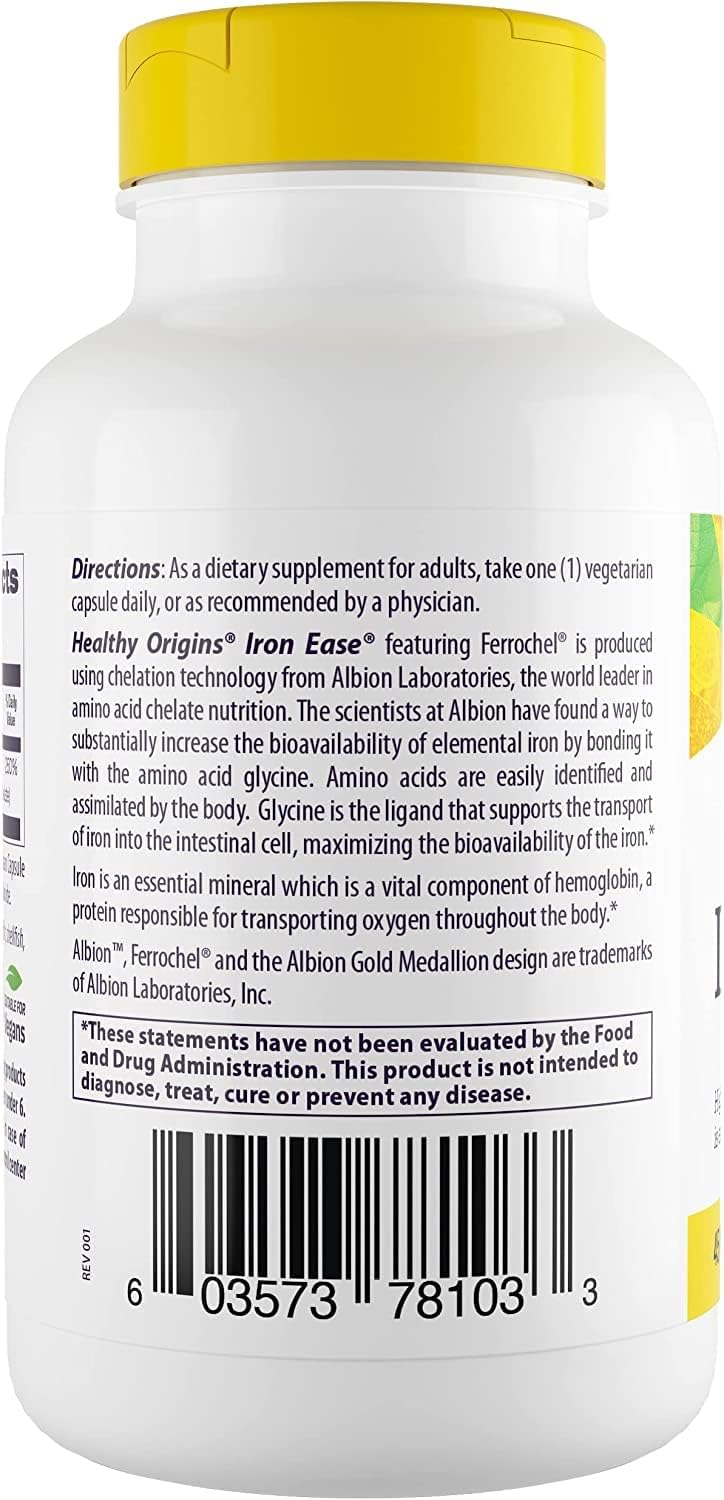 Iron Ease with Ferrochel 45mg - Gentle Iron Supplements for Men & Women - Vegan, Non-GMO, Gluten-Free - 180 Capsules - BoostGo Australia