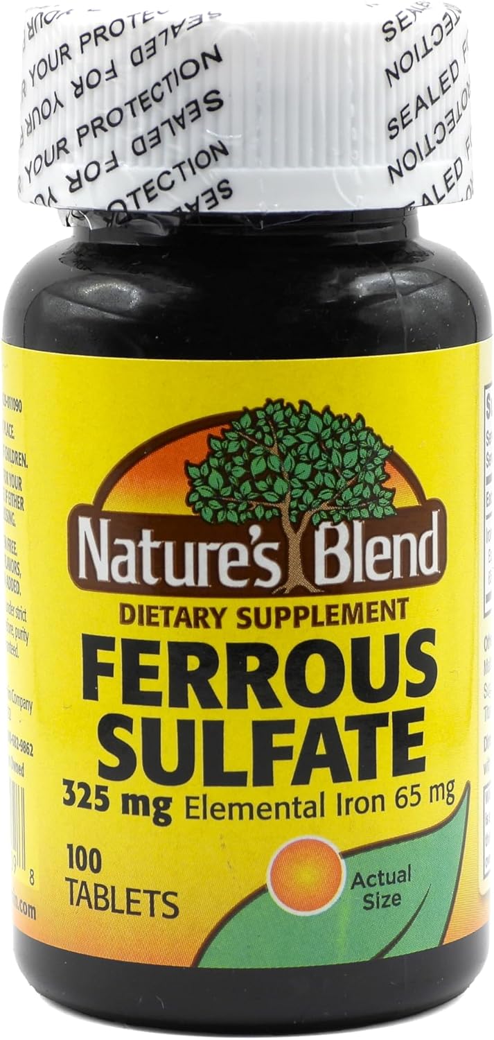 Iron Ferrous Sulfate 325mg Tablets - Assorted Flavors - 100 Count Pack by Nature's Blend