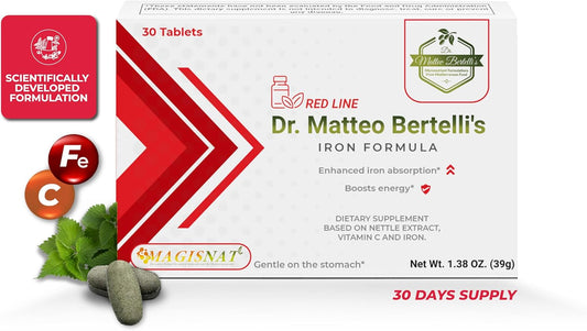 Iron Formula by Dr. Matteo Bertelli - Supports Iron Levels with Nettle Extract, Vitamin C - 30 Tablets