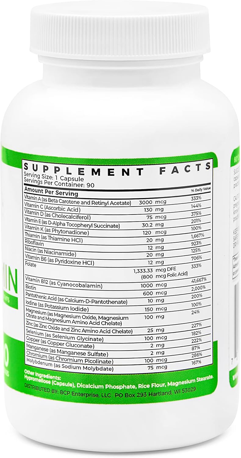 Iron-Free Bariatric Multivitamin Capsules - Daily Supplement for Post-Surgery Gastric Bypass & Sleeve - 90-Day Supply