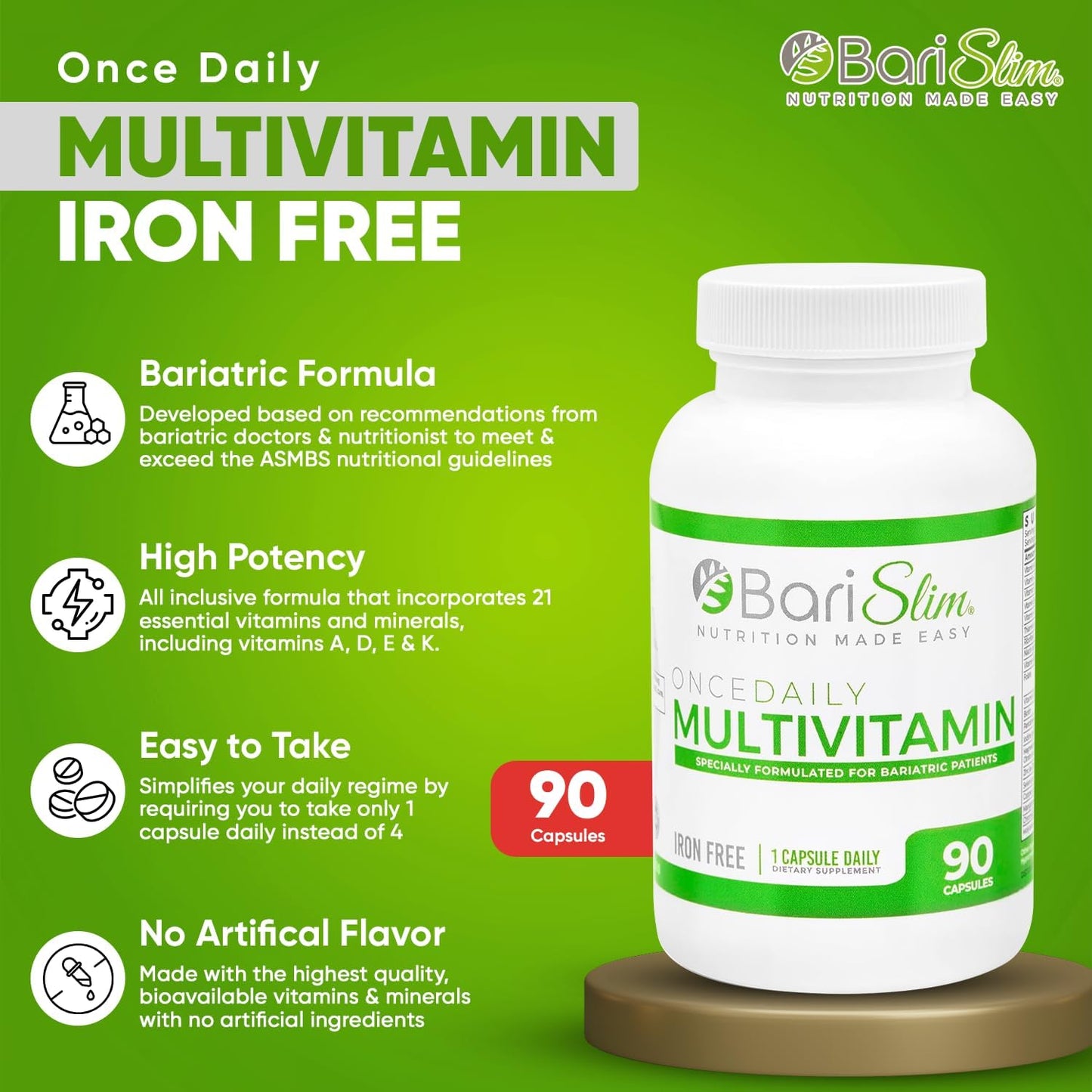 Iron-Free Bariatric Multivitamin Capsules - Daily Supplement for Post-Surgery Gastric Bypass & Sleeve - 90-Day Supply