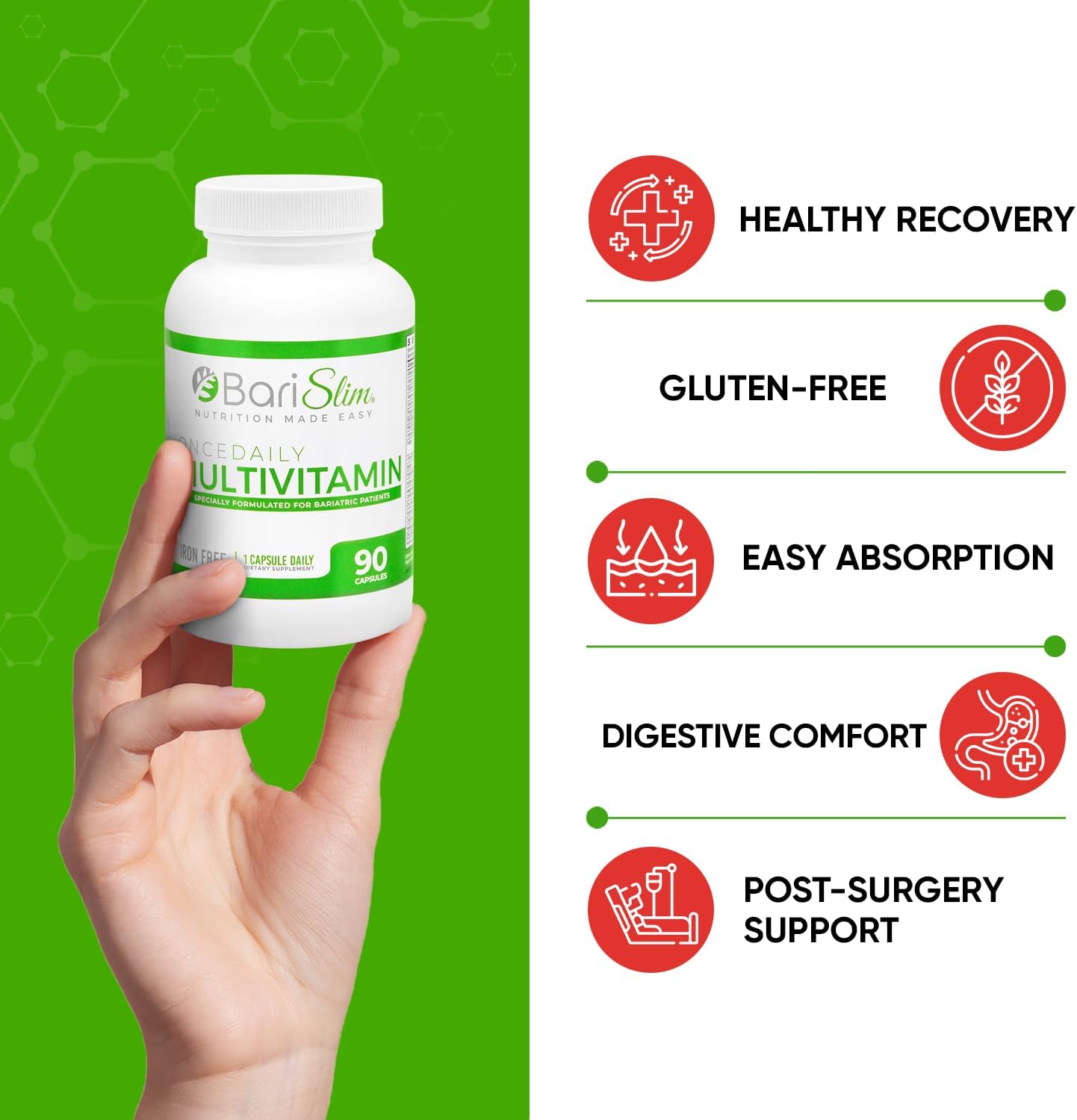 Iron-Free Bariatric Multivitamin Capsules - Daily Supplement for Post-Surgery Gastric Bypass & Sleeve - 90-Day Supply