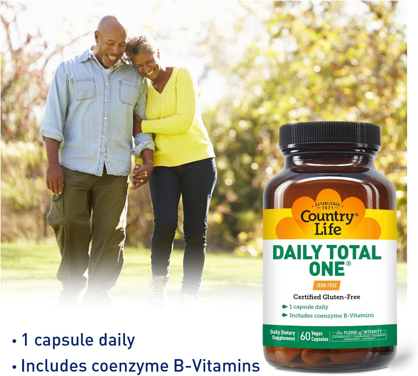 Iron-Free Daily Multivitamin for Energy Metabolism, 60 Vegan Capsules, Vitamins A, C, D, Coenzyme B-Vitamins