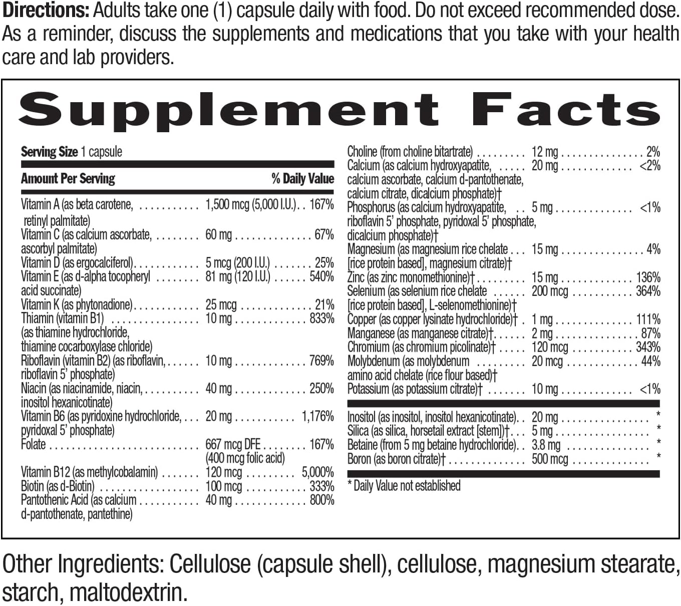 Iron-Free Daily Multivitamin for Energy Metabolism, 60 Vegan Capsules, Vitamins A, C, D, Coenzyme B-Vitamins