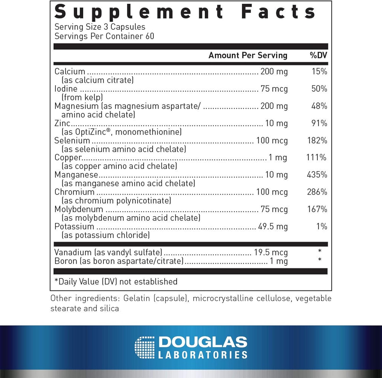 Iron-Free Mineral and Trace Element Formula for Overall Health | 180 Capsules by Douglas Laboratories