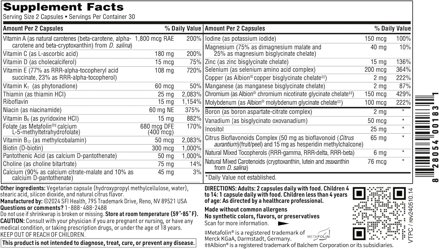 Iron-Free Multivitamin & Mineral with Methyl Folate - Klaire Labs Vitaprime (60 Capsules) - BoostGo Australia