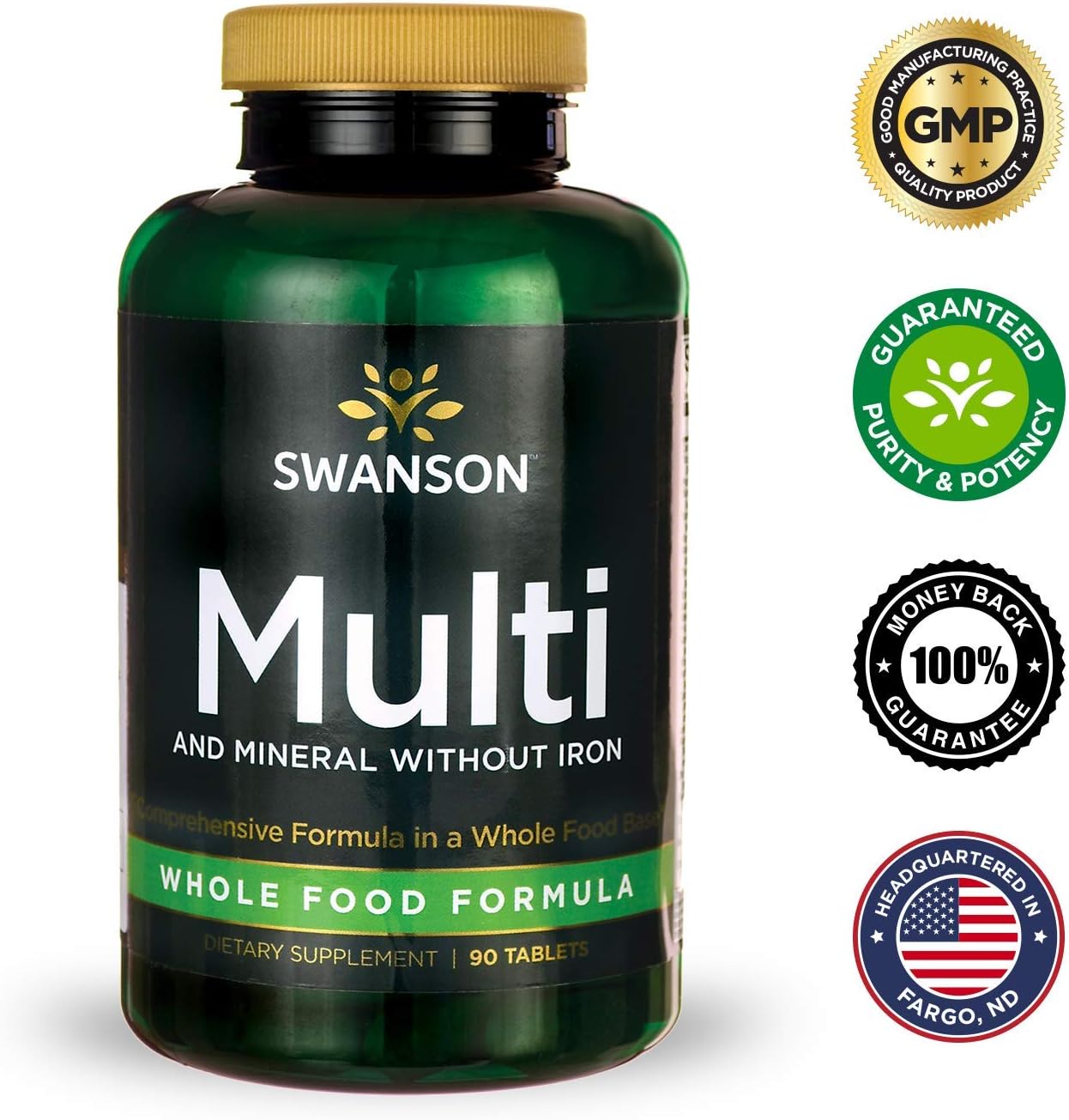 Iron-Free Multivitamin Multimineral Health Supplement - Swanson Whole-Food Formula (2 Pack, 90 Tabs)