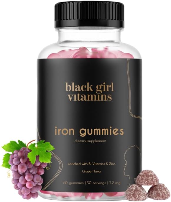 Iron Gummies for Iron Deficiency and Anemia - Black Girl Vitamins, Grape Flavored, 60 Count, 30 Day Supply, Made in USA