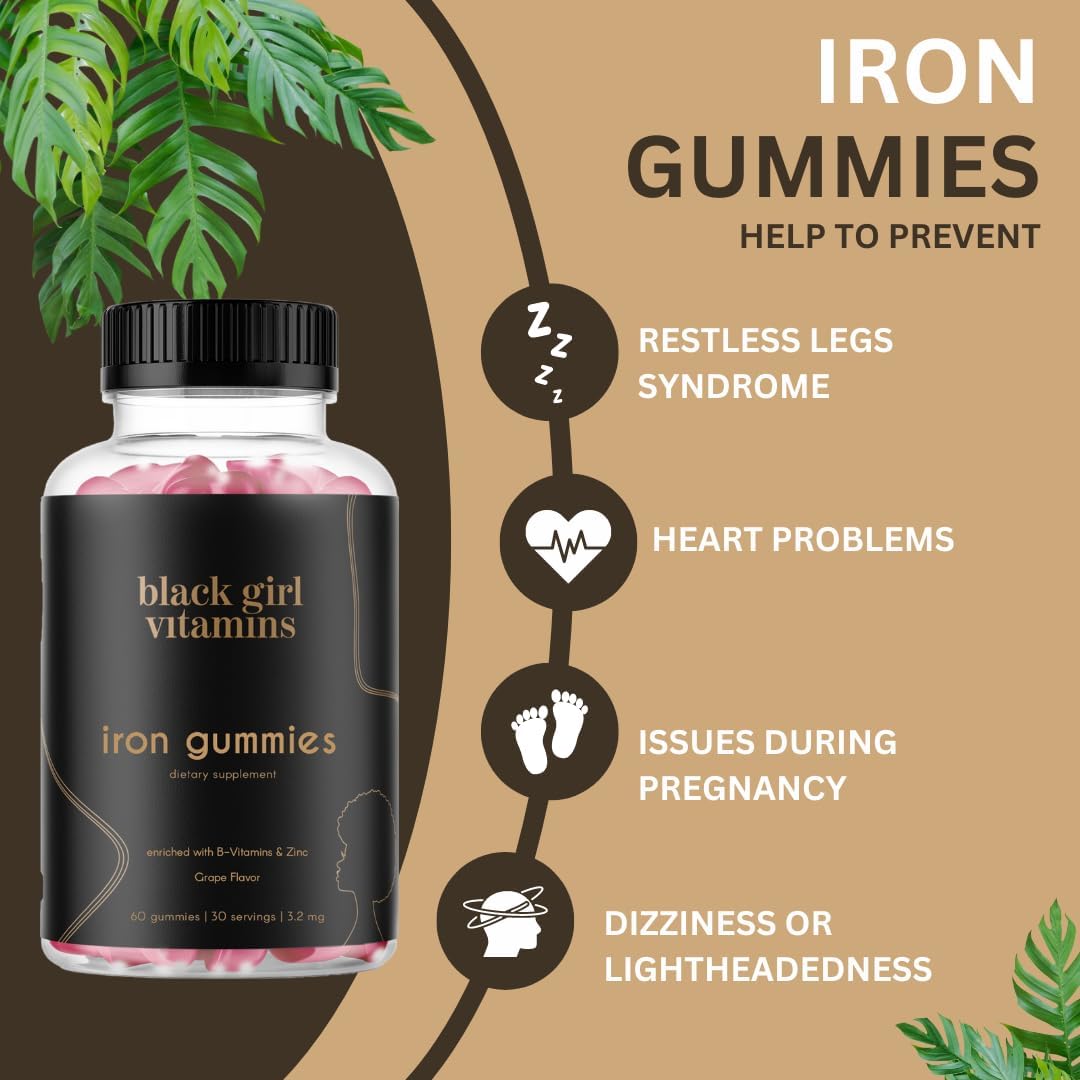 Iron Gummies for Iron Deficiency and Anemia - Black Girl Vitamins, Grape Flavored, 60 Count, 30 Day Supply, Made in USA