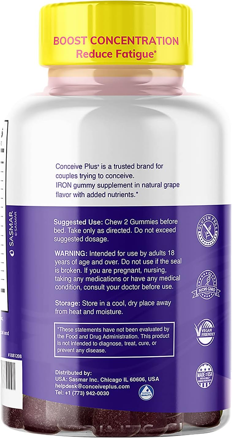 Iron Gummies for Women with Biotin & Vitamin C - Chewable Grape Flavor, 100 Count