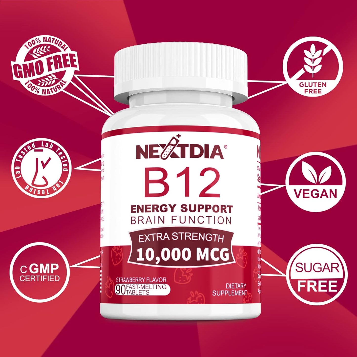Iron Gummies with 26mg + Vitamin B12 Methylcobalamin 10000mcg - Nextdia Tablets