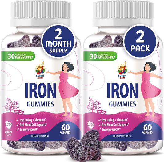 Iron Gummies with Vitamin C for Kids & Adults - Chewable Fruit Gummy for Immune Support & Red Blood Cell Production - 10mg Iron per Serving