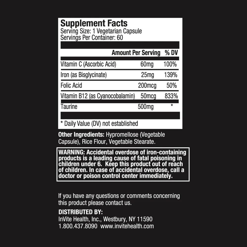 Iron Plus Hx Supplement - Boost Immune System Health - 60 Day Supply - 60 Veg Capsules