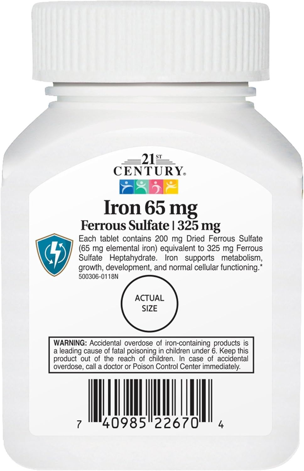 Iron Supplement Tablets with 65 mg Ferrous Sulfate - 120 Count x 2 Packs for Daily Health Support
