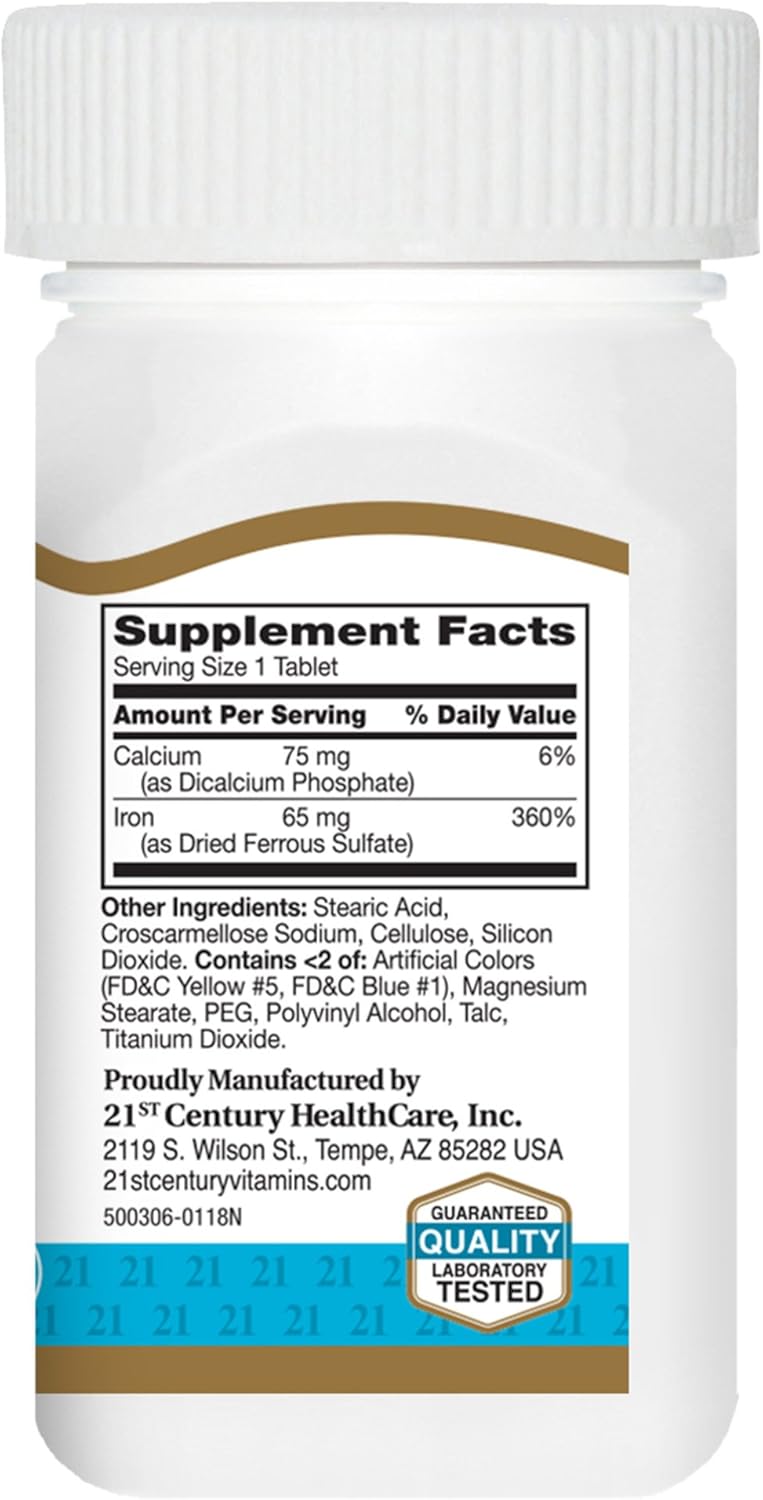 Iron Supplement Tablets with 65 mg Ferrous Sulfate - 120 Count x 2 Packs for Daily Health Support