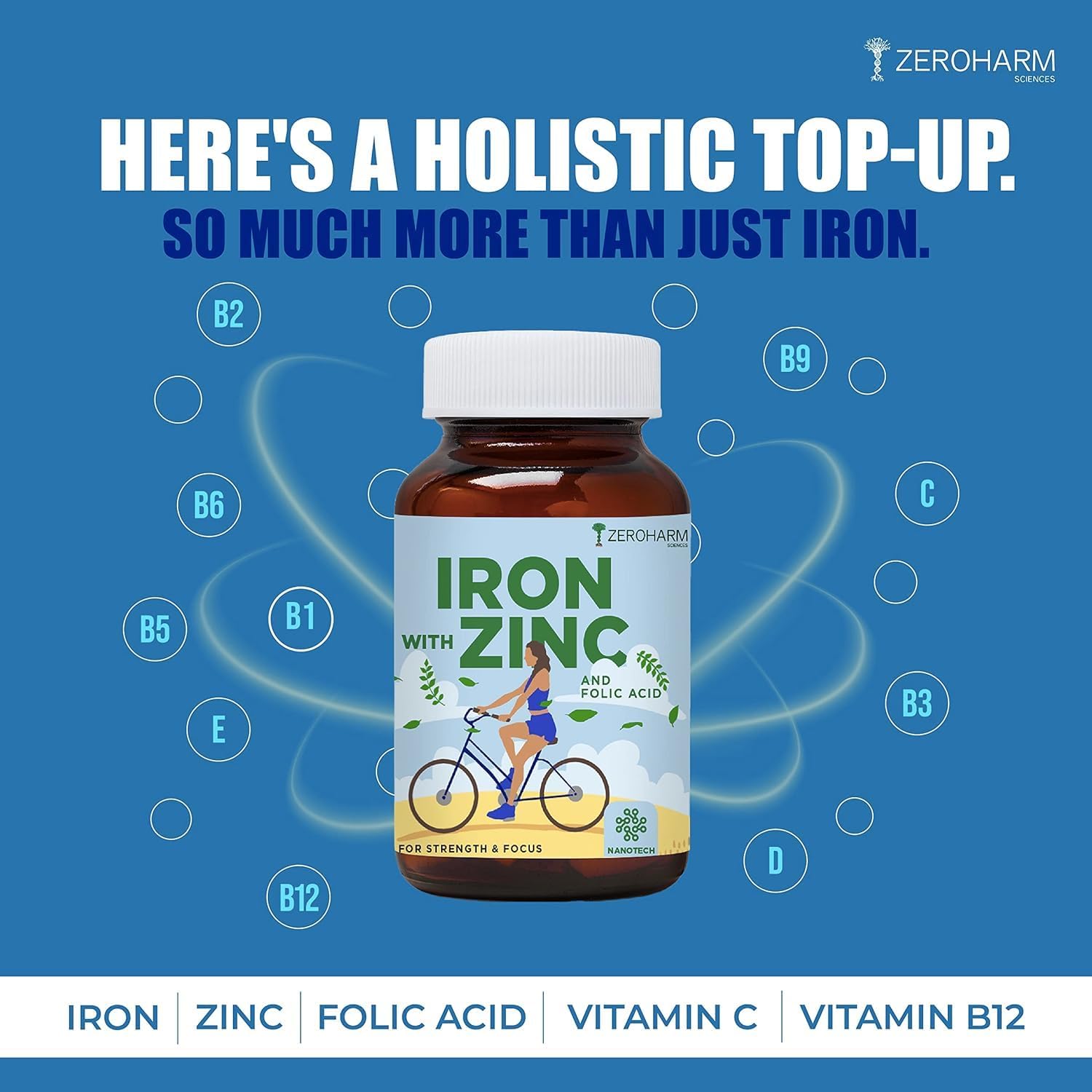 Iron Supplement with Zinc and Folic Acid - 60 Tablets for Overall Health