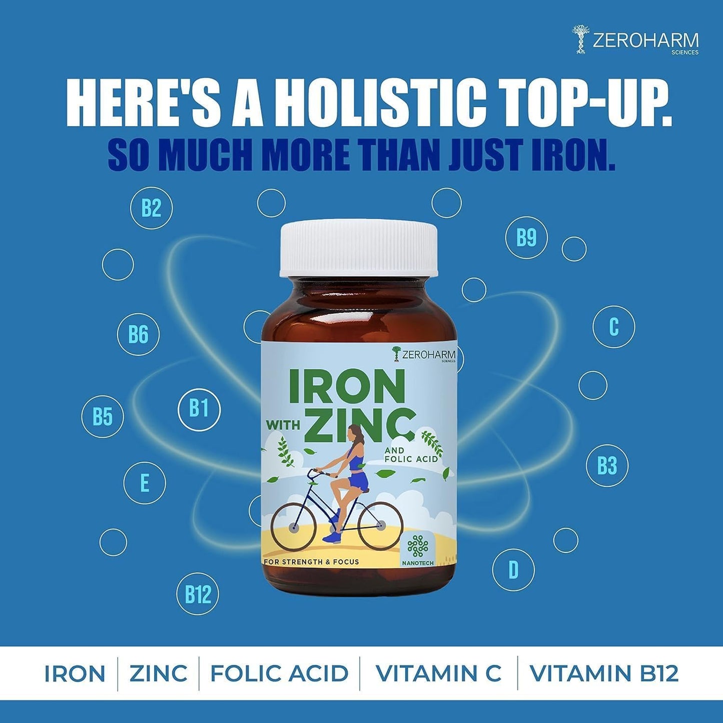 Iron, Zinc, and Folic Acid Tablets - 60 Count Bottle for Daily Nutritional Support