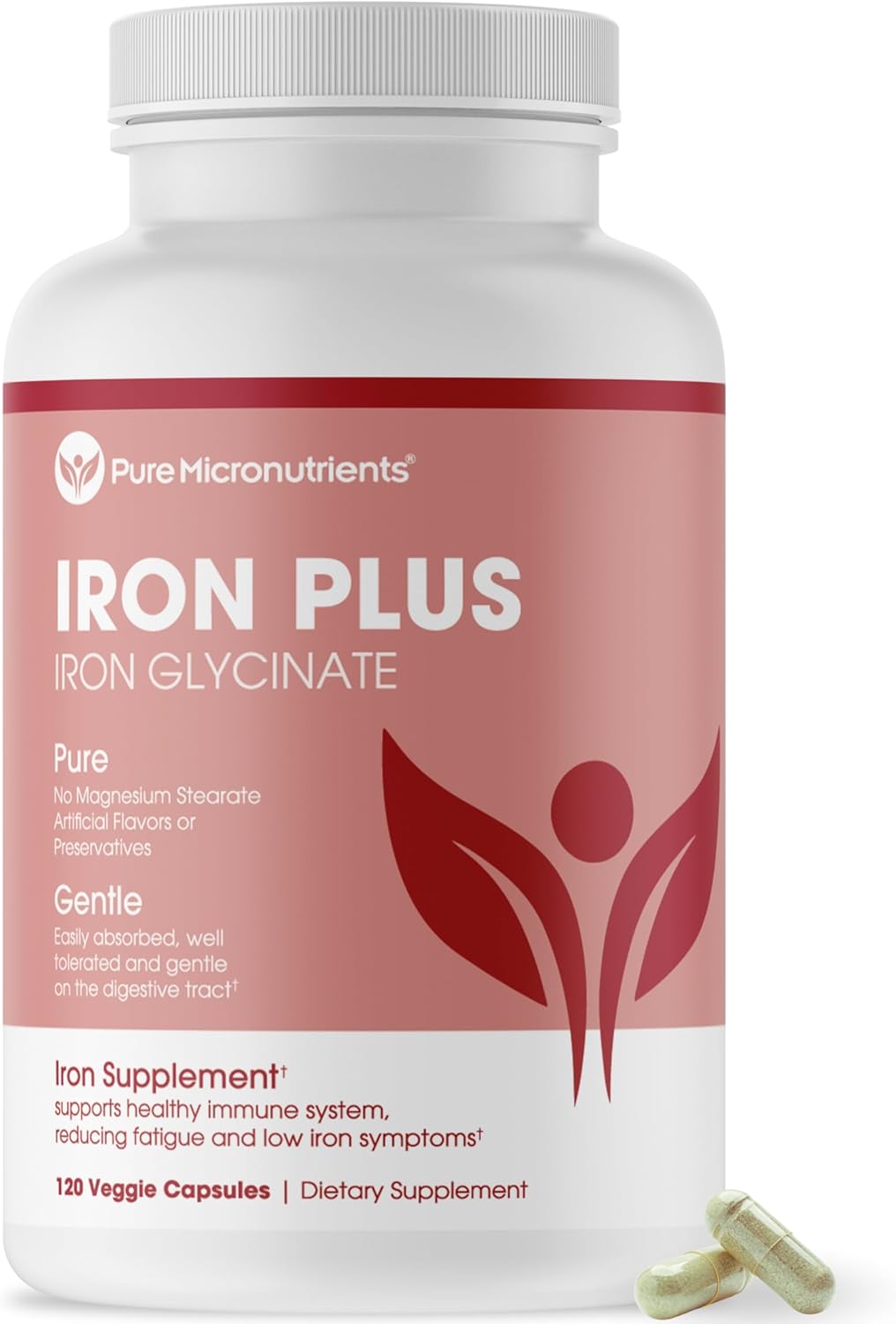 IronPills with Vitamin C, B6, B12, Folic Acid - 25mg Iron Supplement for Energy Support - 120 Count - Women & Men's Natural Ferrous Chelate Bisglycinate for Anemia & Deficiency - Pure Micronutrients