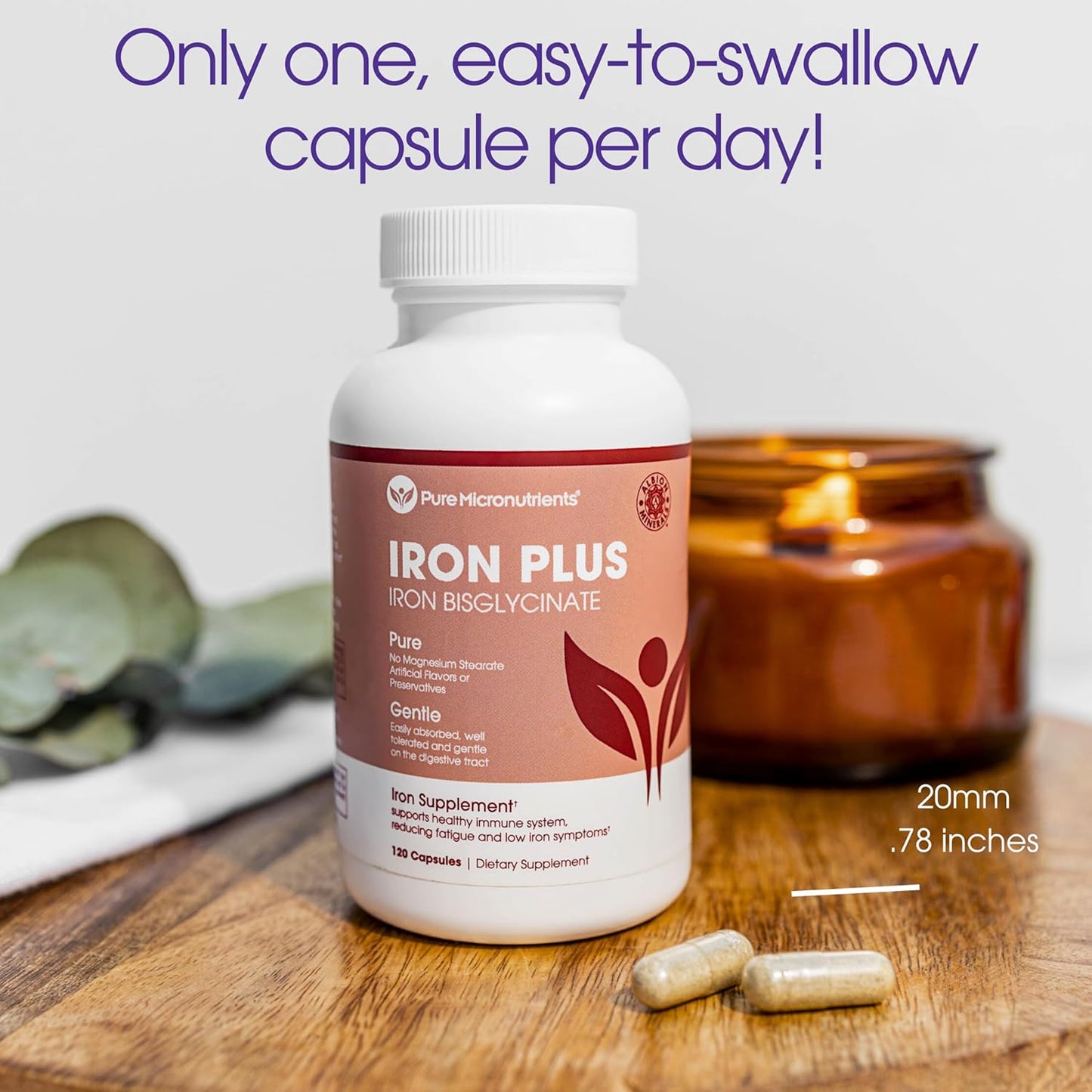 IronPills with Vitamin C, B6, B12, Folic Acid - 25mg Iron Supplement for Energy Support - 120 Count - Women & Men's Natural Ferrous Chelate Bisglycinate for Anemia & Deficiency - Pure Micronutrients