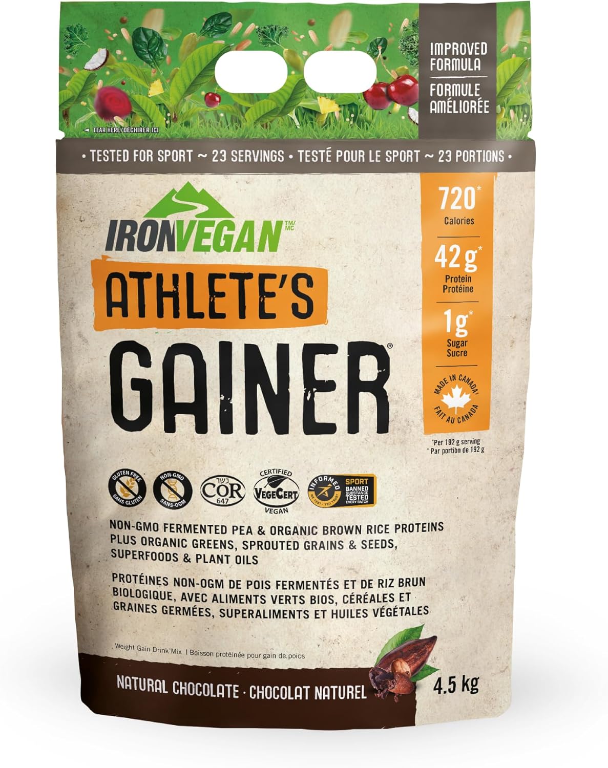 IRONVEGAN Athlete's Gainer Chocolate Protein Powder - 10lbs