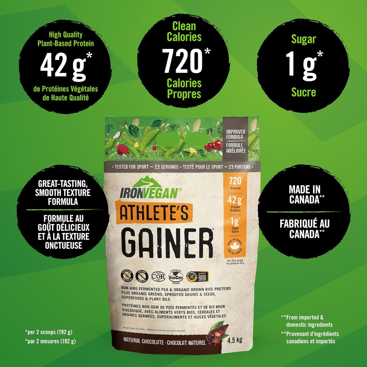 IRONVEGAN Athlete's Gainer Chocolate Protein Powder - 10lbs
