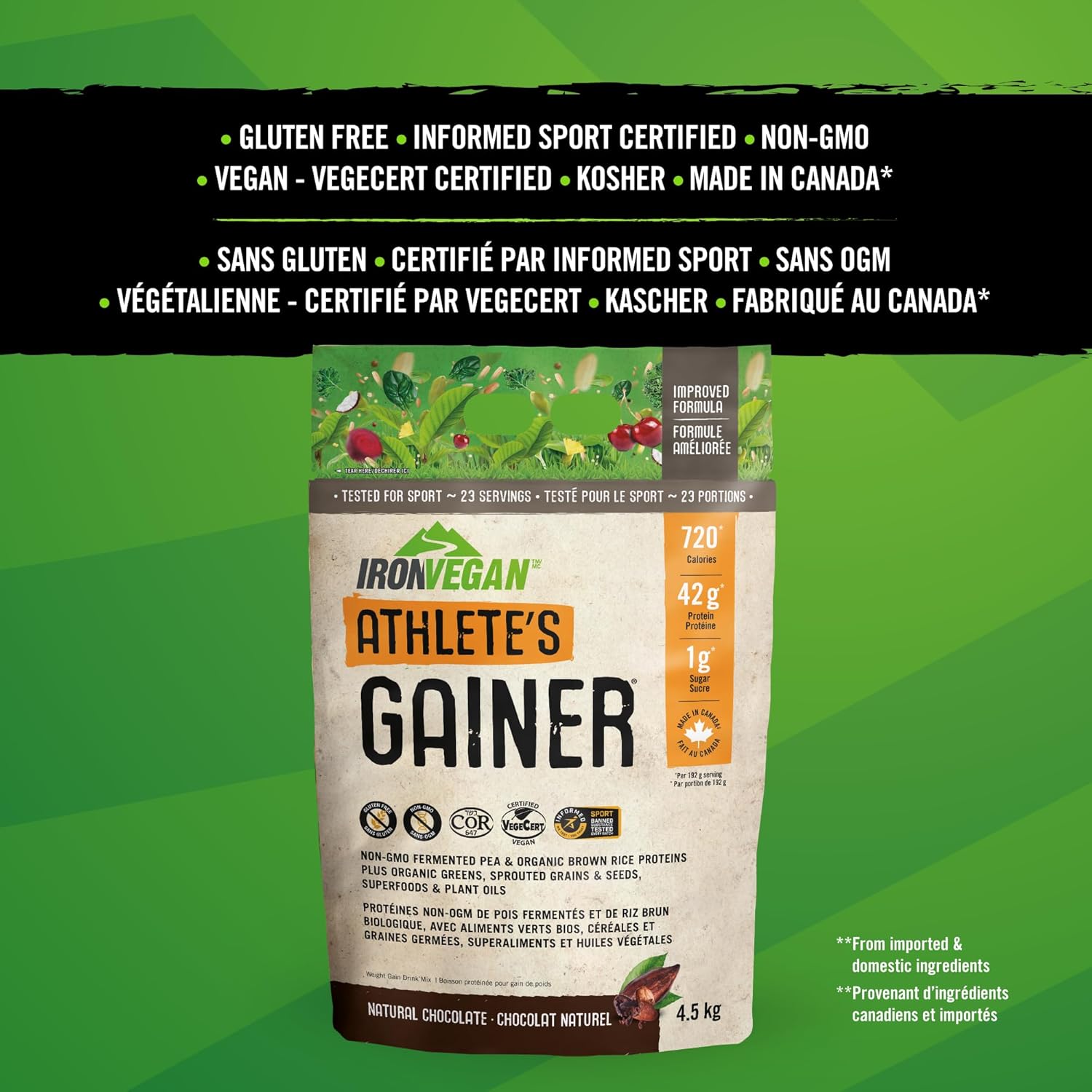 IRONVEGAN Athlete's Gainer Chocolate Protein Powder - 10lbs