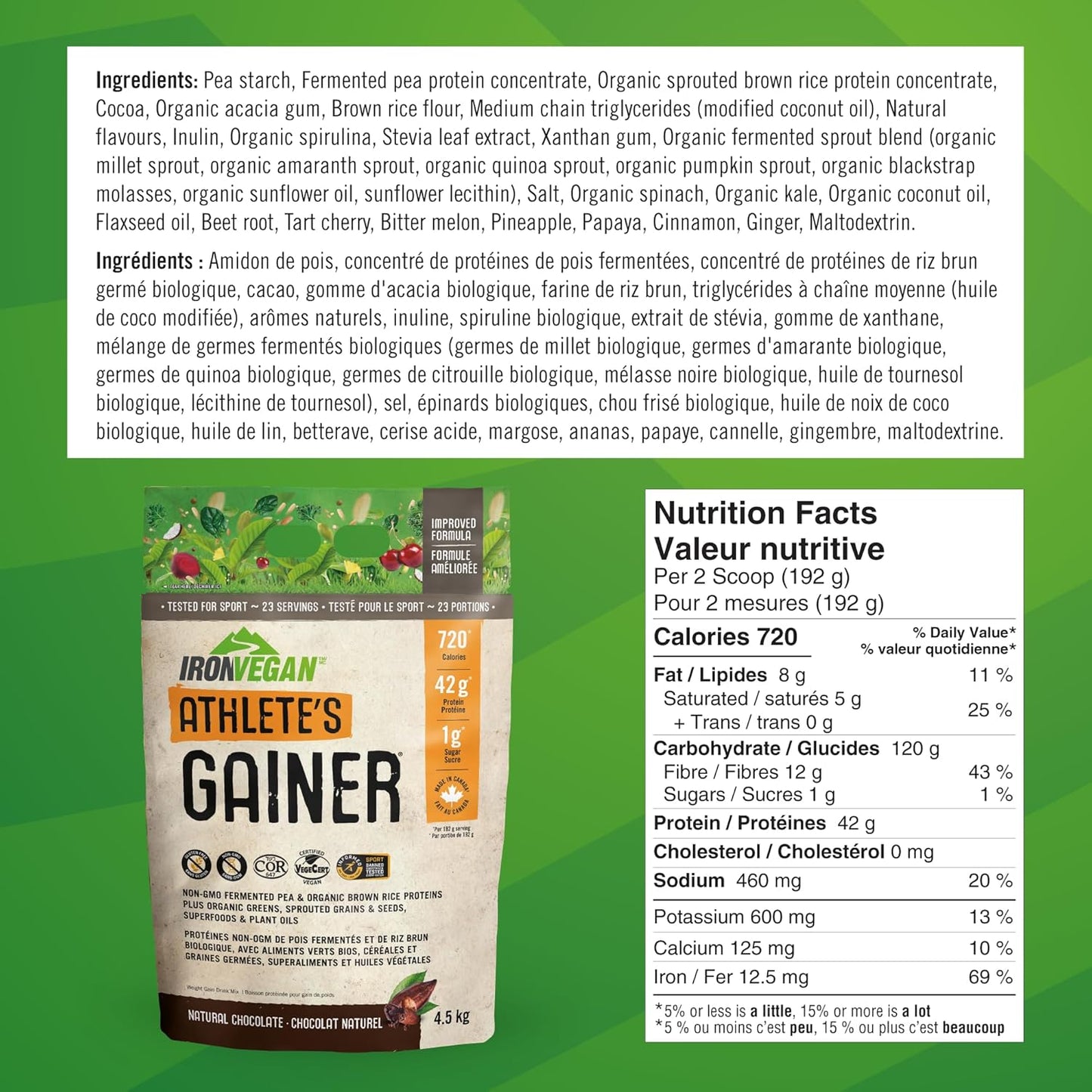 IRONVEGAN Athlete's Gainer Chocolate Protein Powder - 10lbs