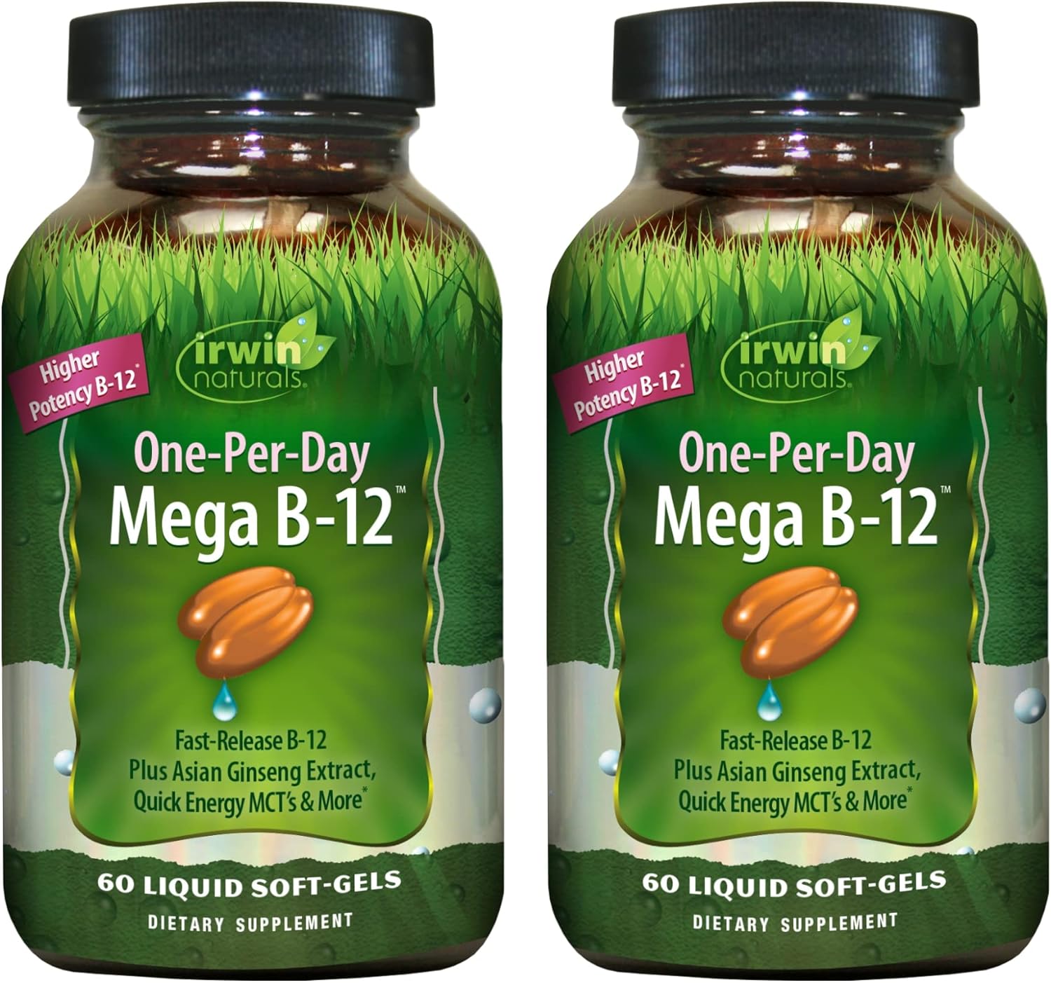 Irwin Naturals Mega B-12 1,500mcg Methylcobalamin Vitamin Softgels - High Potency Fast Absorption - Energy Boost with MCT & Ginseng - 120 Softgels