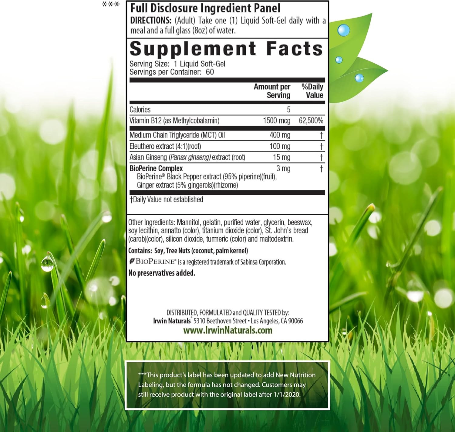 Irwin Naturals Mega B-12 1,500mcg Methylcobalamin Vitamin Softgels - High Potency Fast Absorption - Energy Boost with MCT & Ginseng - 120 Softgels