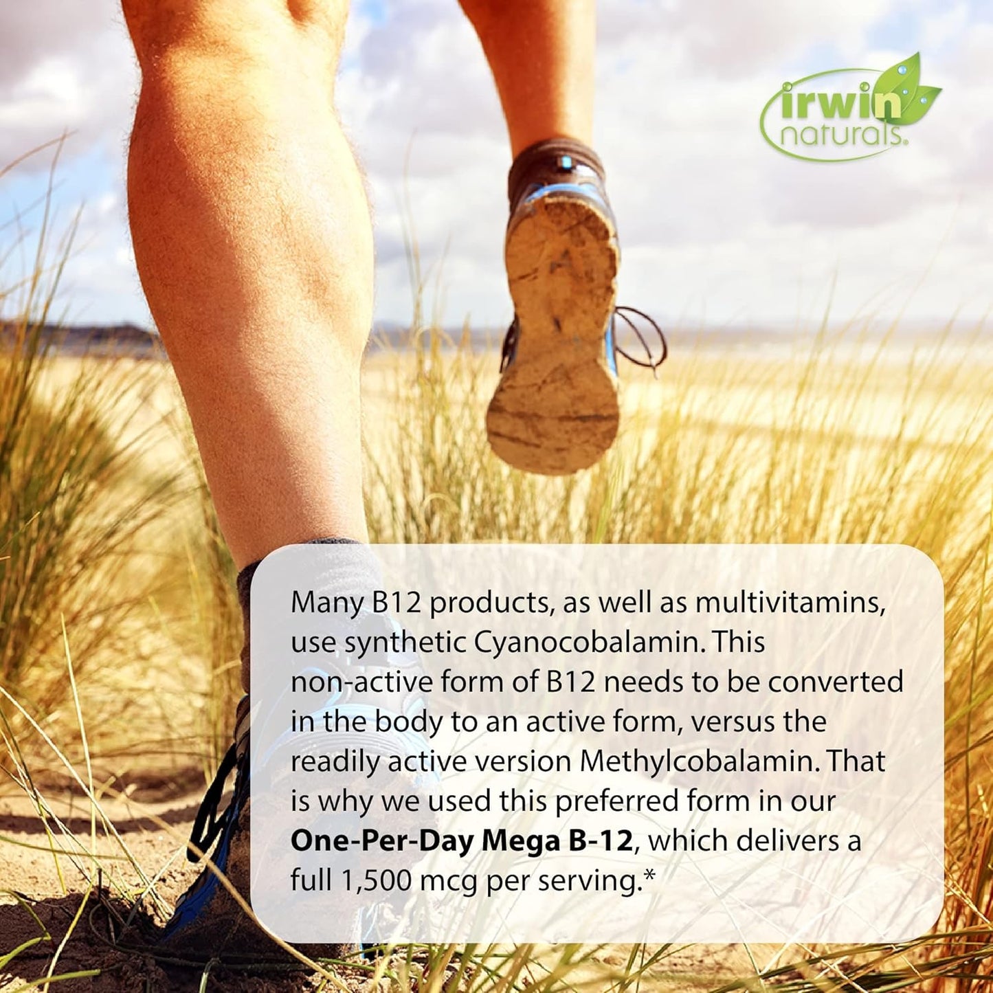 Irwin Naturals Mega B-12 1,500mcg Methylcobalamin Vitamin Softgels - High Potency Fast Absorption - Energy Boost with MCT & Ginseng - 120 Softgels