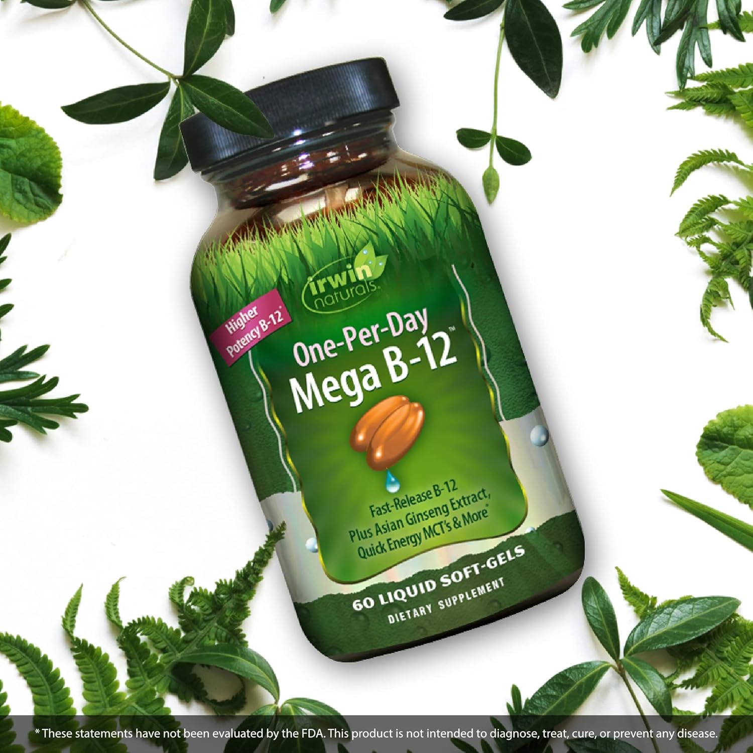 Irwin Naturals Mega B-12 1,500mcg Methylcobalamin Vitamin Softgels - High Potency Fast Absorption - Energy Boost with MCT & Ginseng - 120 Softgels